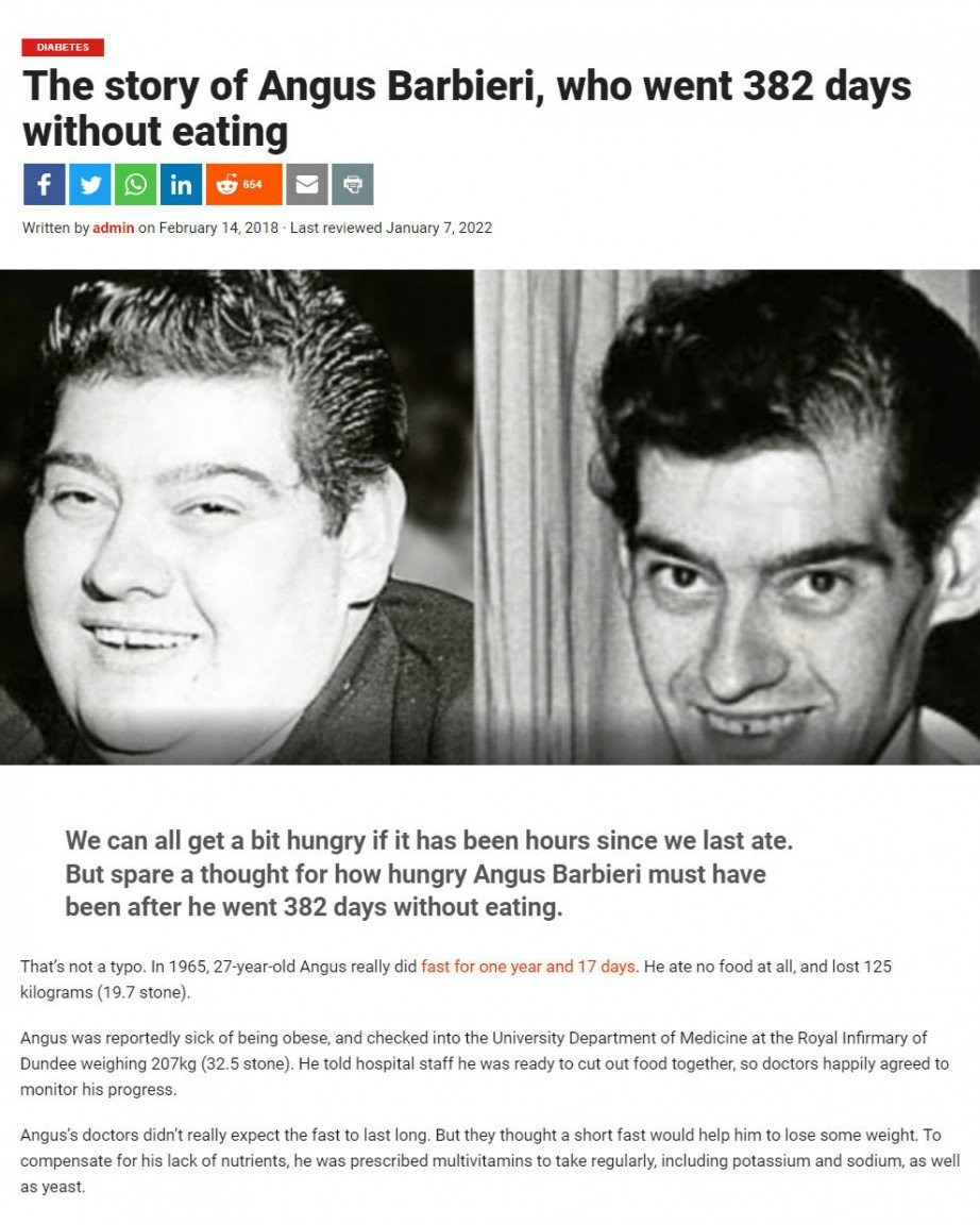 고도 비만인 사람은 얼마나 굶을 수 있을까?