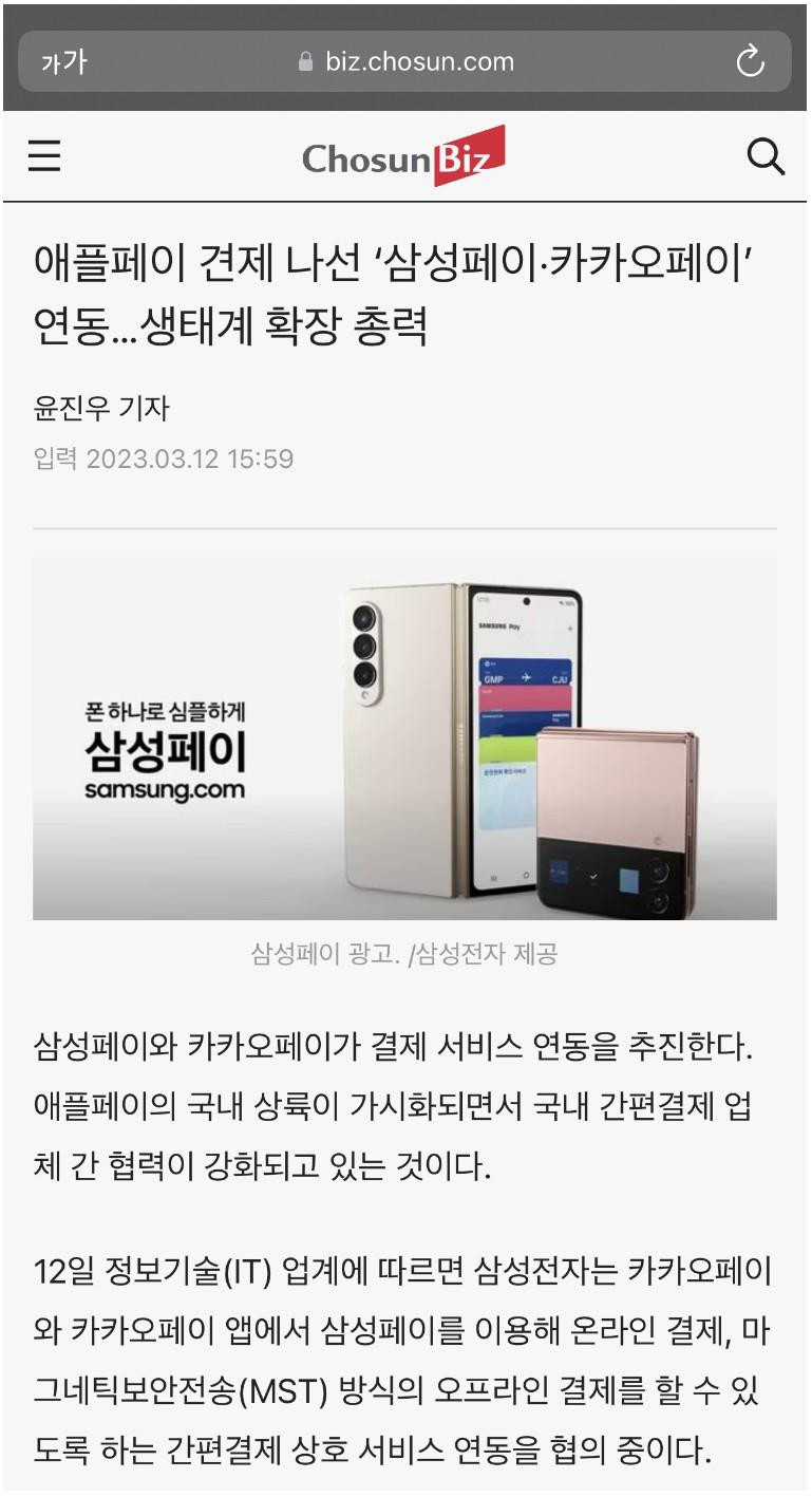 삼성페이와 카카오페이가 연동을 추진