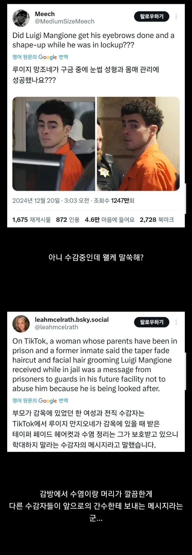 미국 보험 CEO 암살자 루이지 근황