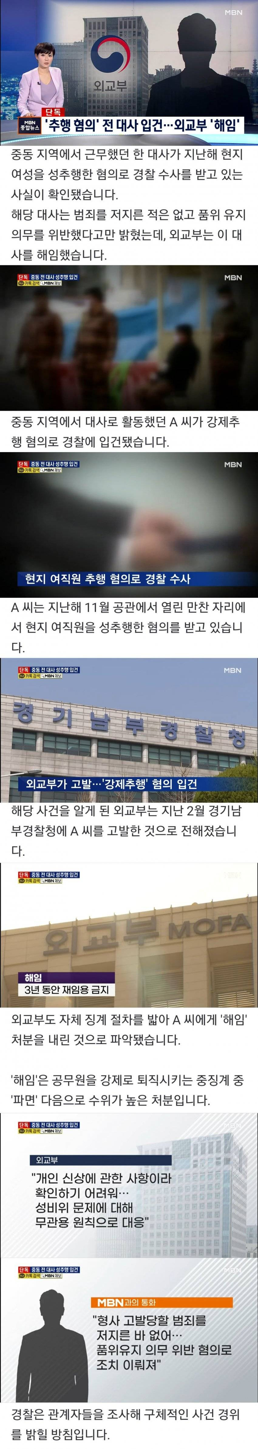 중동 지역 대사 현지 여성 성추행