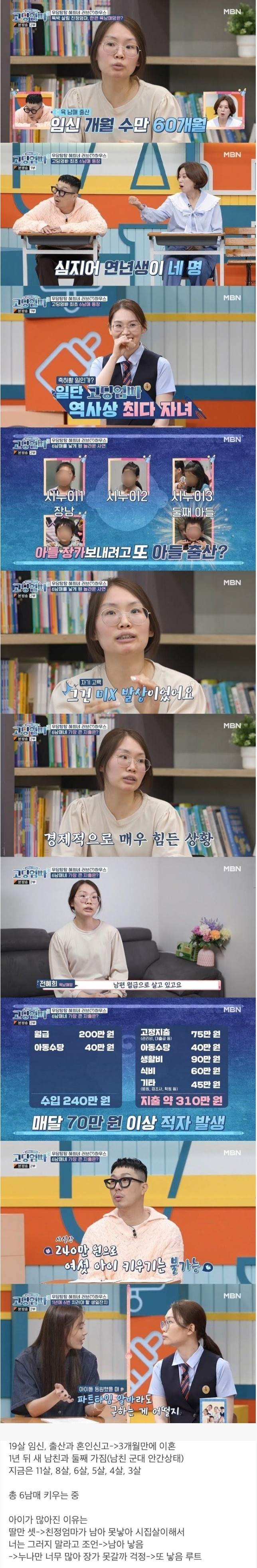 월급 240만원으로 6남매 키우는 고딩엄빠