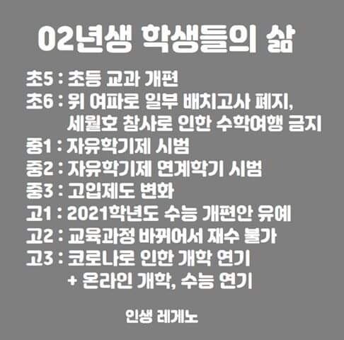 02년생 학생들의 삶