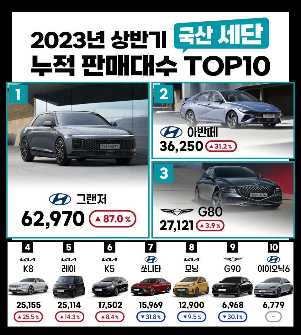 2023년 상반기 1~6월 세단형 자동차 판매량 (국내제조사차량만 집계) ....
